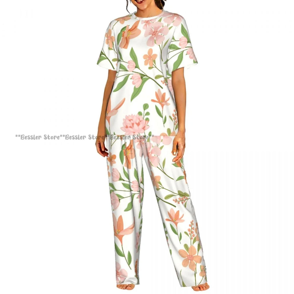 Women's 2-piece set Delicate Daisy Floral Pajamas Short sleeved Top and Pants Sleepwear