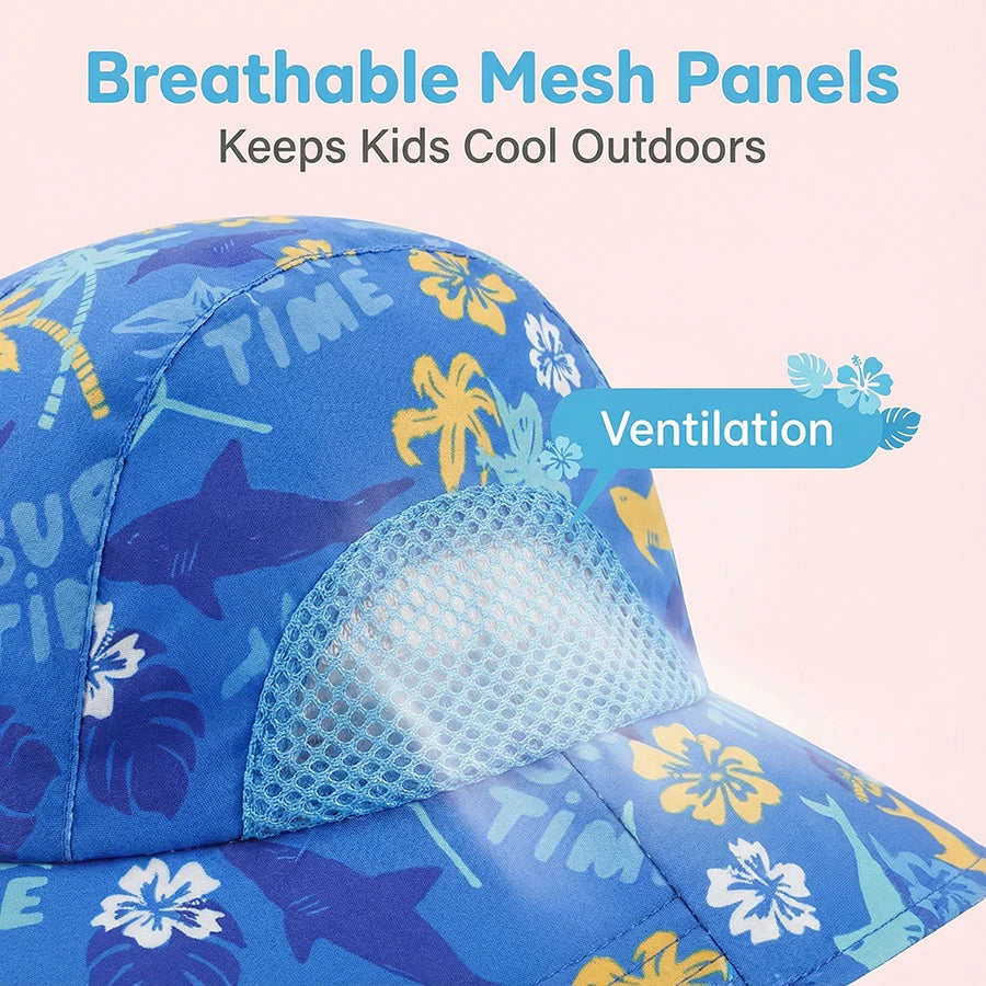 2-piece 1-13Y Children's Digital Printing Adjustable Sunscreen Neck Hat for Protection - Sun Hat