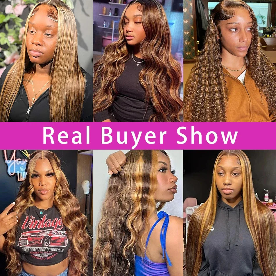 P4/27 Highlight Colored 200 Density Body Wave Human Hair Wigs For Women 13x4 13x6 HD Transparent Full Lace Frontal Wigs 46 Inch