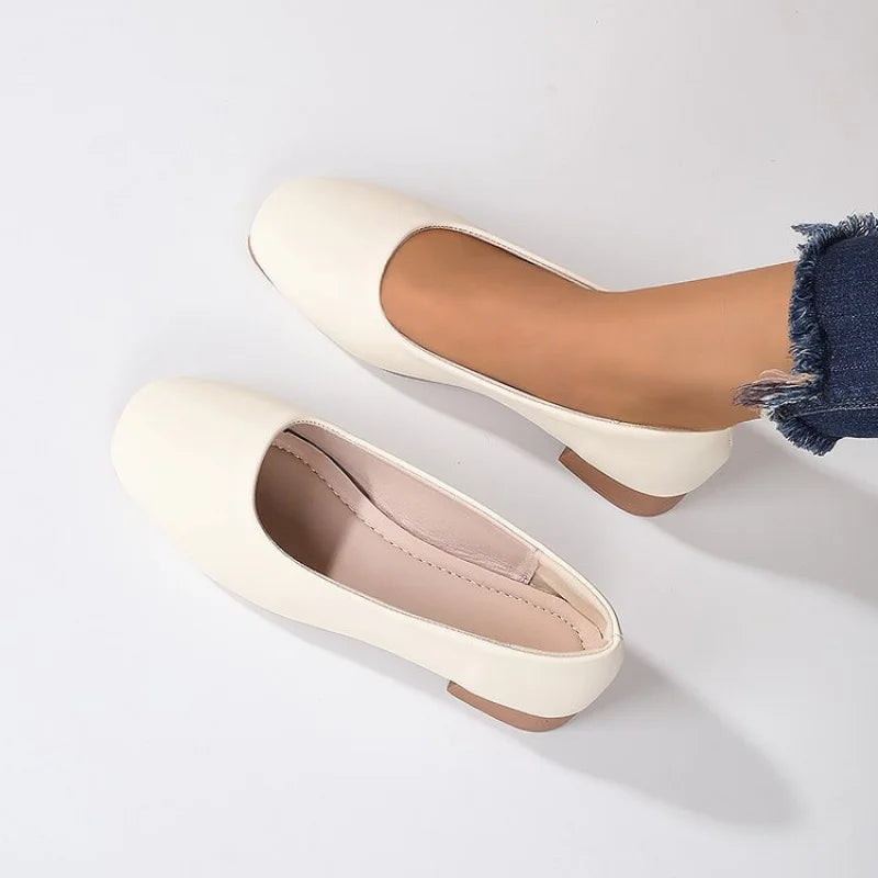 Soft Leather Round Toe Slip-On Shoes 2026 Spring Casual Office Footwear