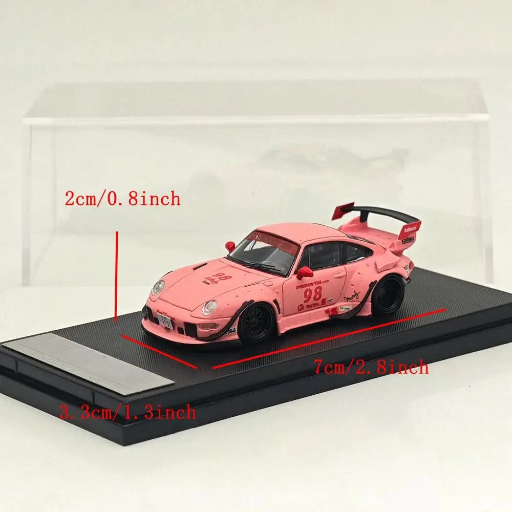 SW 1:64 for 993 Rauh-Welt Begriff #98 #91 Matte Pink/Green Diecast Model Car Miniature Limited Collection Toy Vehicle Models
