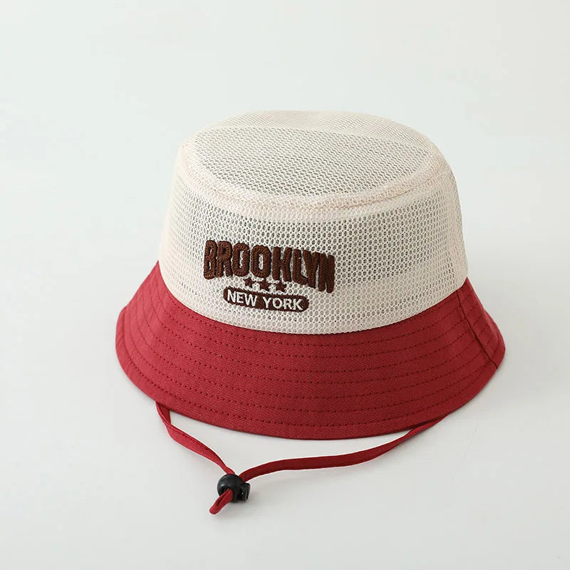 Letter Embroidered Baby Sun Hat Summer Mesh Breathable Boys Girls Fisherman Cap Fashion Patchwork Kids Panama Bucket Hats