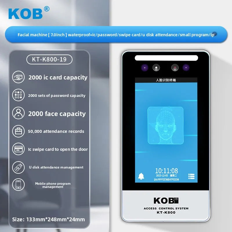 KOB7 inch dynamic facial recognition access control system all-in-one machine 8-inch high-definition touch screen magnetic lock