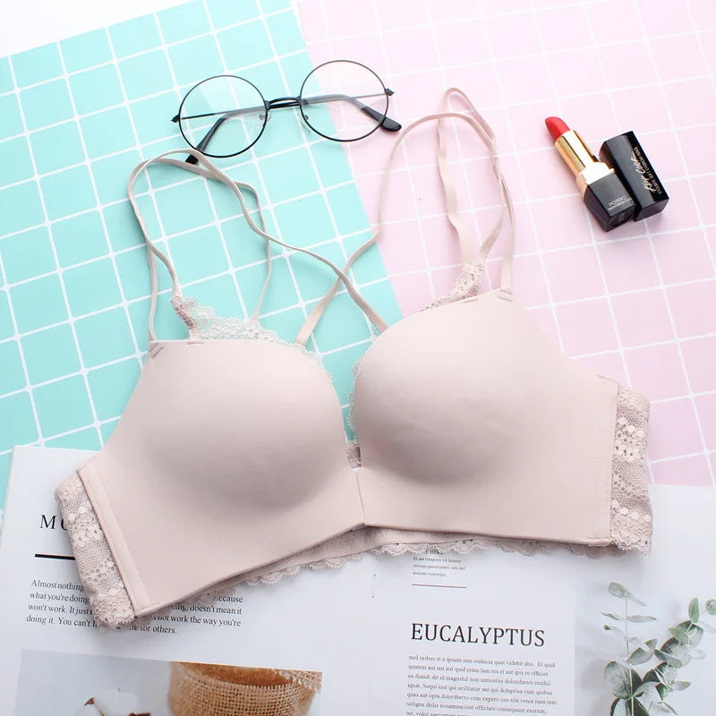 KUCLUT Soft New Summer Bra Front Buckle Design Beautiful Back Gathered Underwear Nylon Fabric Medium Thick 3/4 Cup Fixed...
