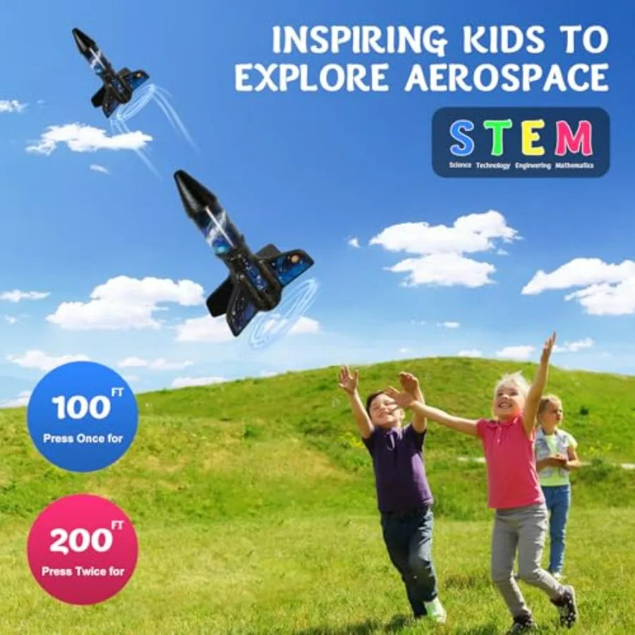 Rocket Launcher for -200 Feet of Flight Altitude, Auto Electric Rocket Toys with Safe Parachute, Outdoor Summer Yard Toys Easte