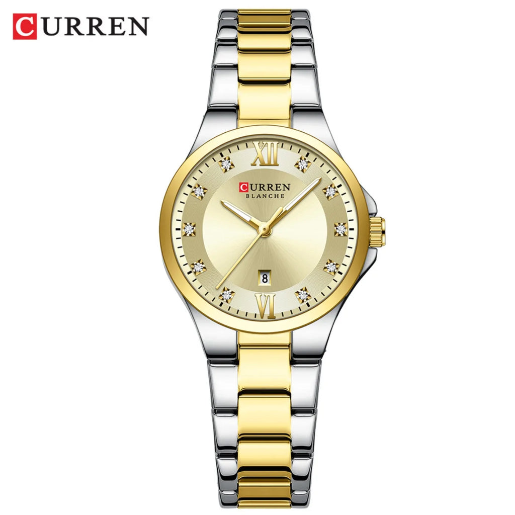 CURREN Women's Luxury Brand Watches Simple Quartz Auto Date Wristwatch Female Waterproof Clock Luminous Hands 9107