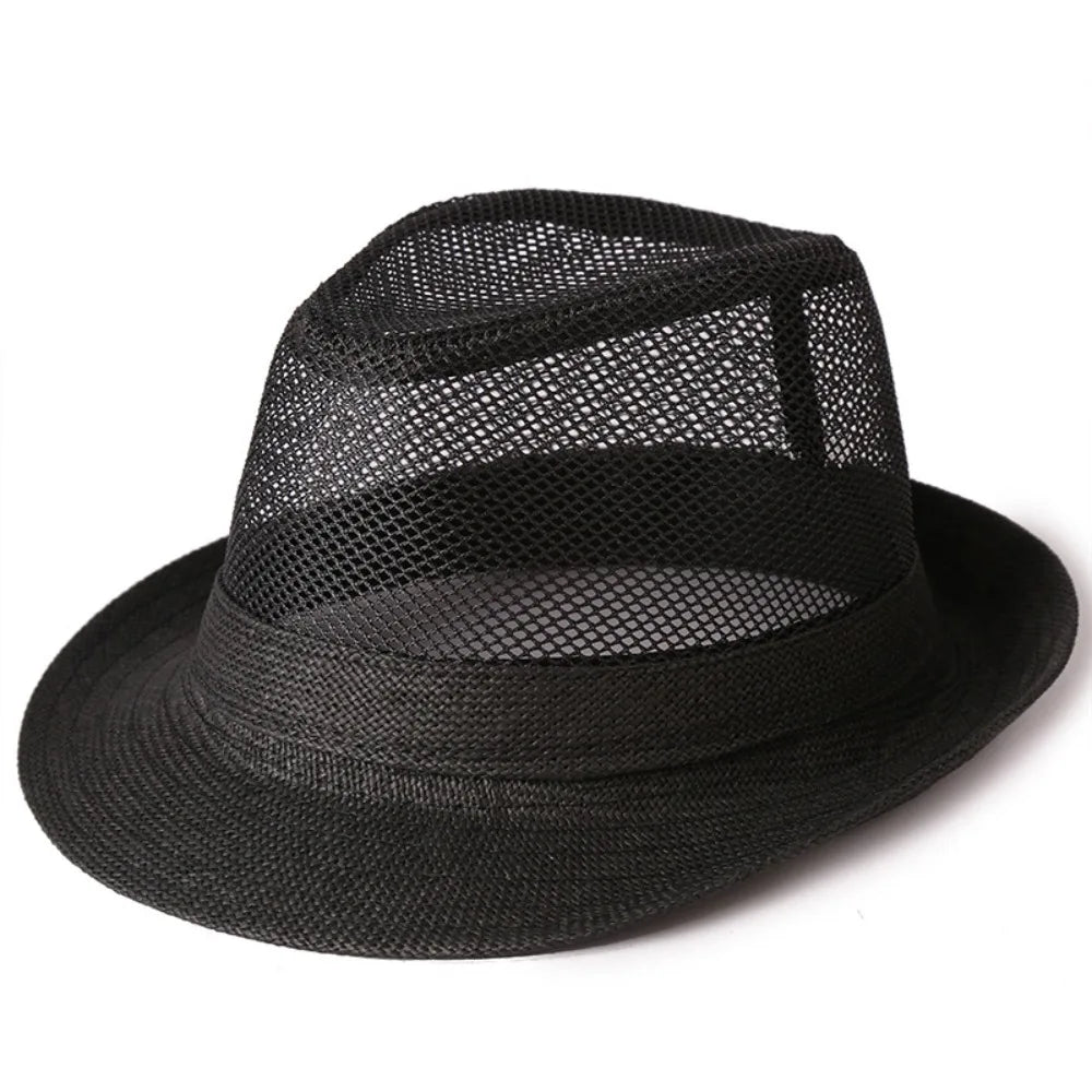 Breathable Mesh Top Hat Lightweight Rolled Brim Hollow Sun Hat Solid Color Sun Protection Beach Jazz Cap Outdoor Activities