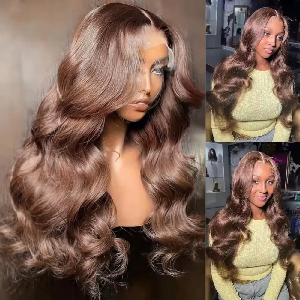 Brazilian 36 38 inch Chocolate Brown 13x4 HD Lace Front Human Hair Wigs Body Wave Glueless Lace Fontal Wig For Women Pre plucked