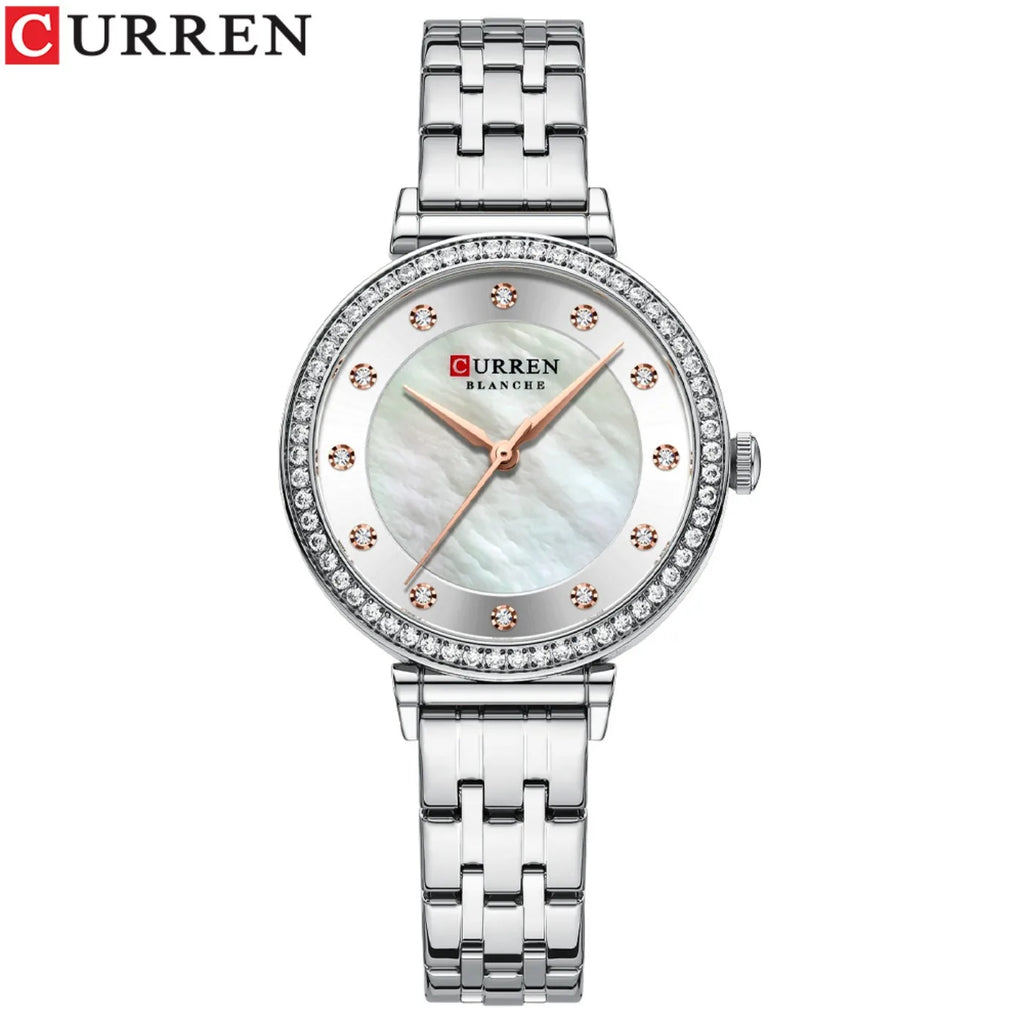 CURREN Top Brand Ladies Simple Fashion Quartz Watch Stainless Steel Classic Elegant Diamond Waterproof Ladies Watch Reloj Mujer