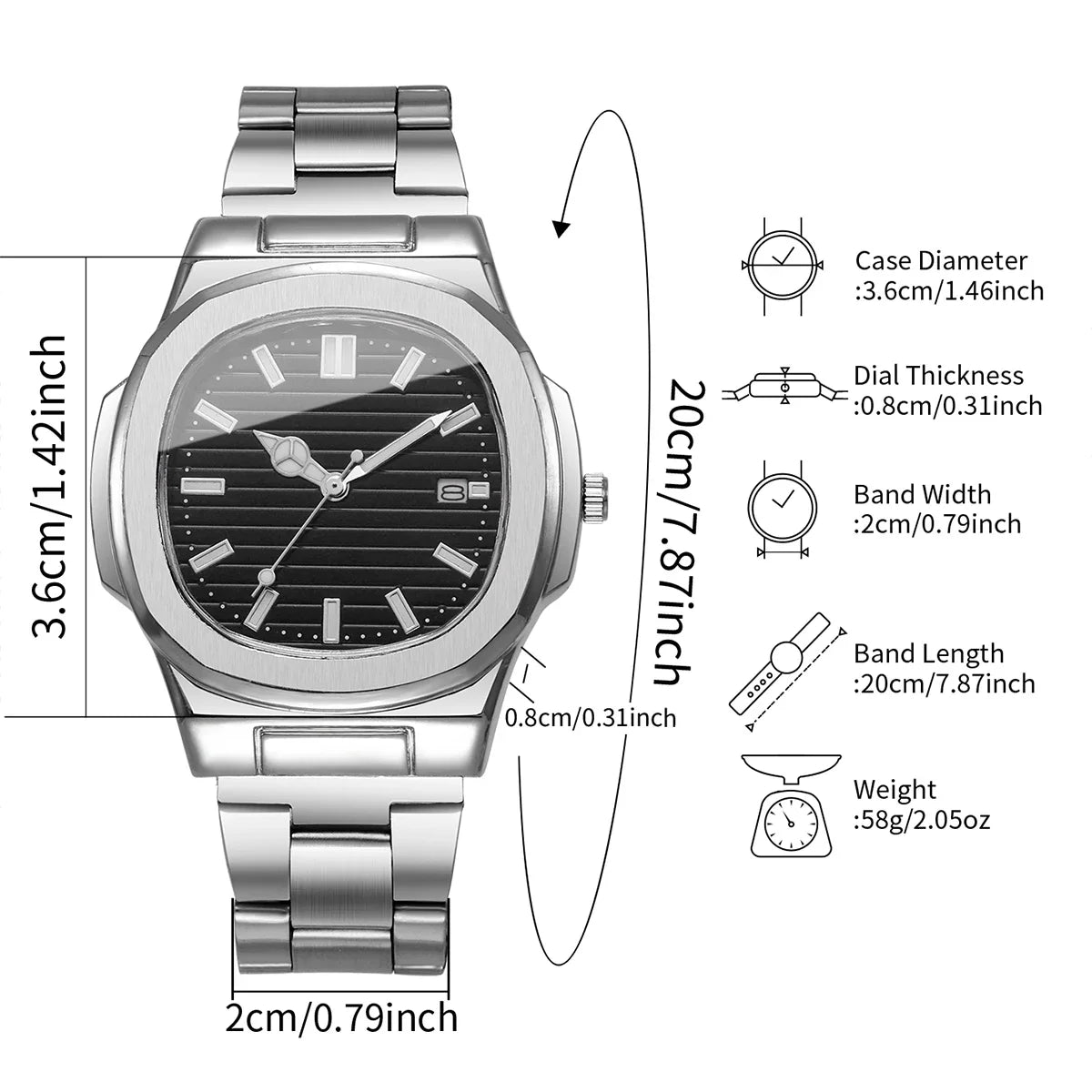 1PC Surprise Watch Mystery Box-Fashion Square Men Business Watches Stainless Steel Calendar Quartz Watch （Without Box）