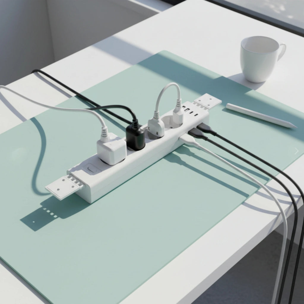Under Desk Power Strip Space-Saving Power Strip with USB Ports Outlet Safe Ultra-Thin for Telecommuter Workers, Office