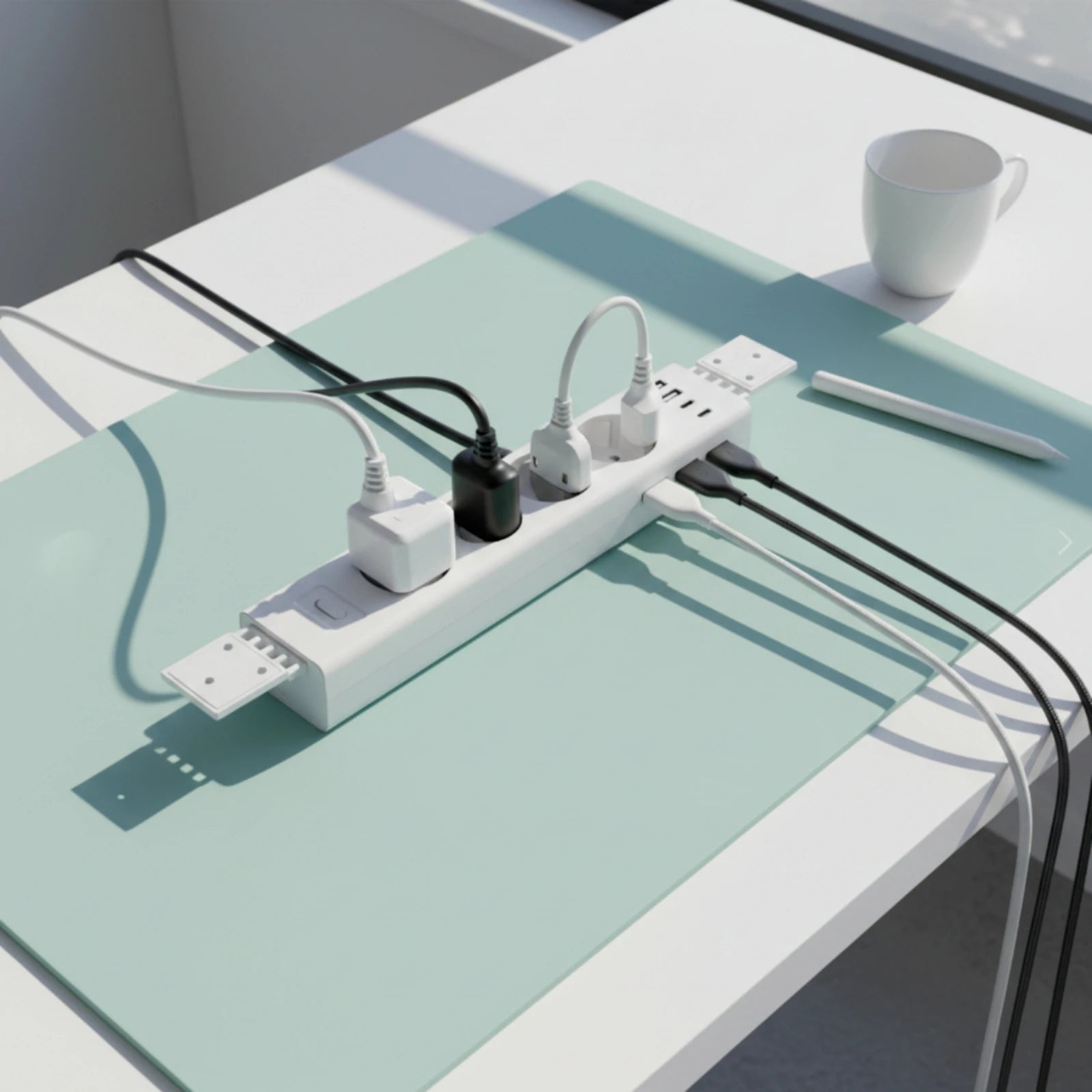 Under Desk Power Strip Space-Saving Power Strip with USB Ports Outlet Safe Ultra-Thin for Telecommuter Workers, Office