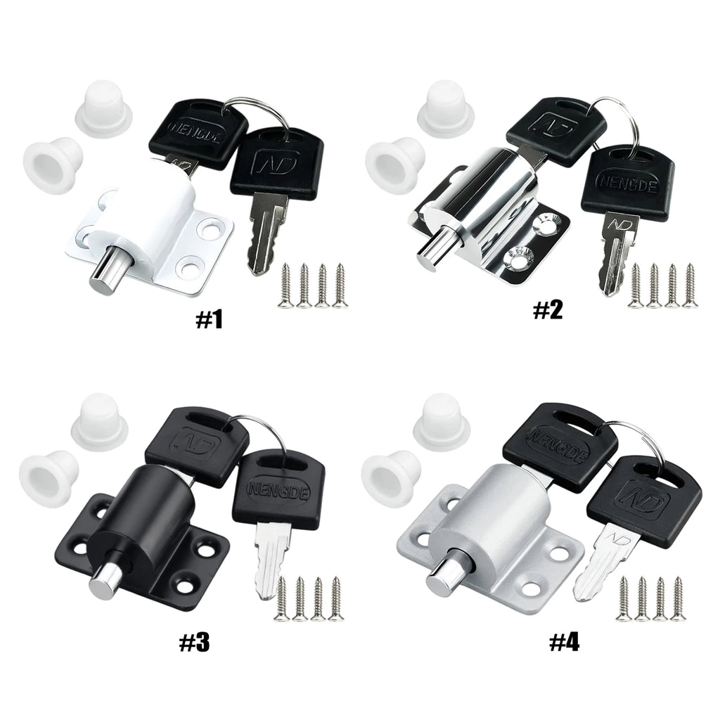 Aluminum Alloy Child Safety Protection Lock with Keys & Screws Push-In Key Latch for Child Home Safety Bedroom Office Balcony