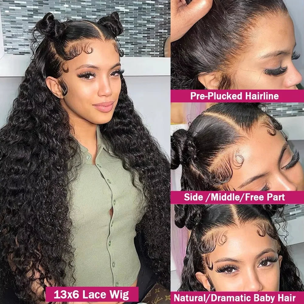 Deep Wave 13x4 Hd Lace Front Human Hair Wig 42 Inch Deep Wave 13x6 Hd Lace Frontal Wig Deep Wave Lace Frontal Wig 13x4 13x6 360 Hd Curly Human Hair 30 40 Inch Lace Front Wigs For Women Pre Plucked