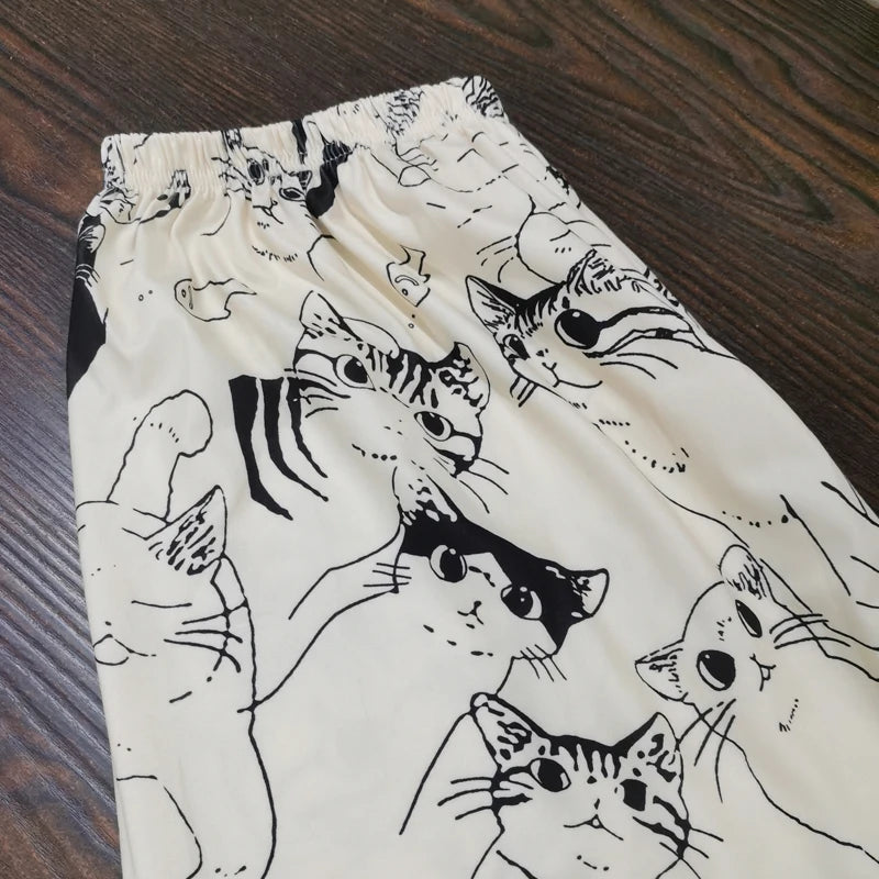 Outdoor Home Pants for Women Pajama Pants Soft Comfortable Cartoon Moe Cat Big Battle Elastic Waist Student Loose Sleeping Pants