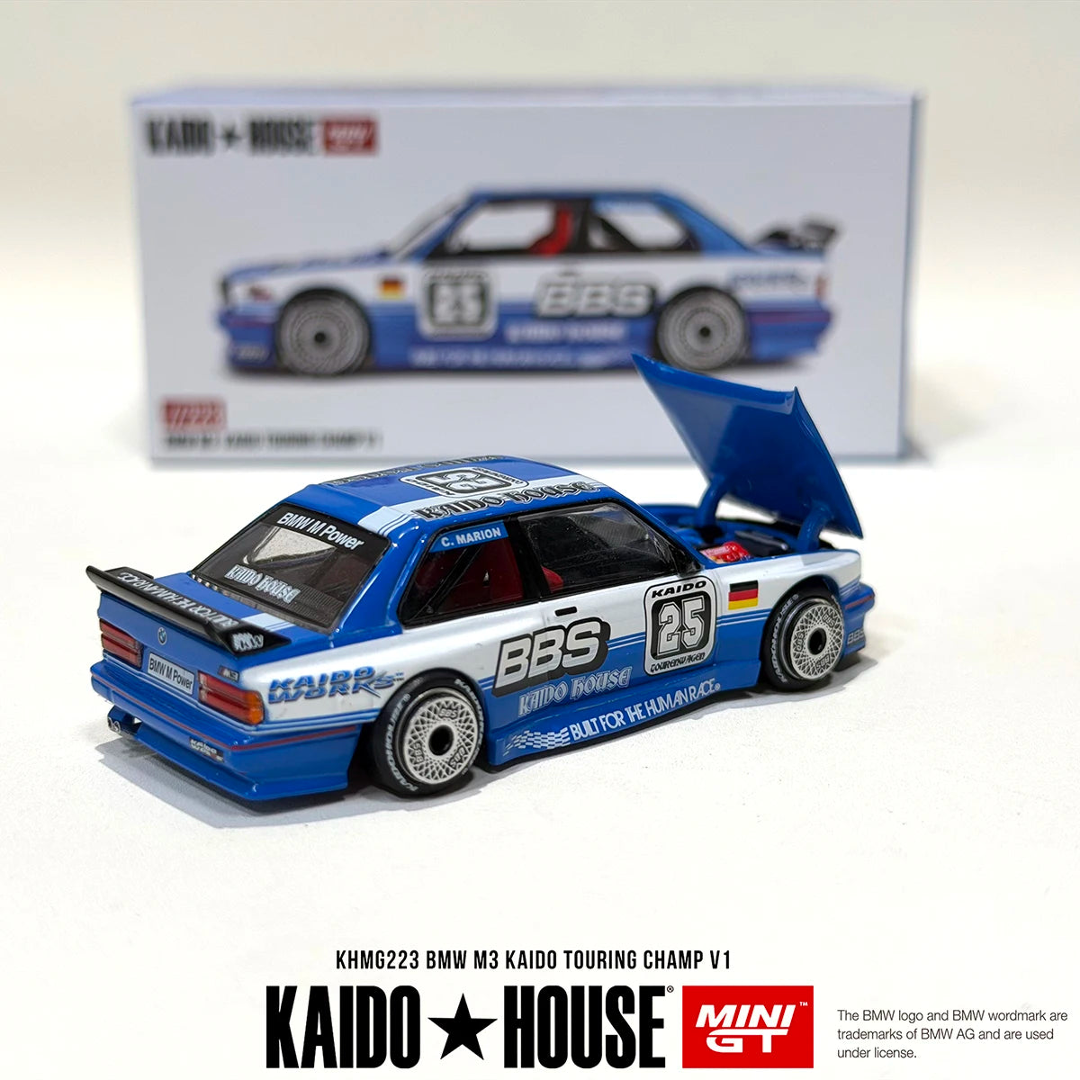 Kaido House x MINI GT 1:64 BMW M3 E30 "BBS #25" Blue/White Diecast Car Model(Openable Hood) #KHMG223 In Stock Fast Ship