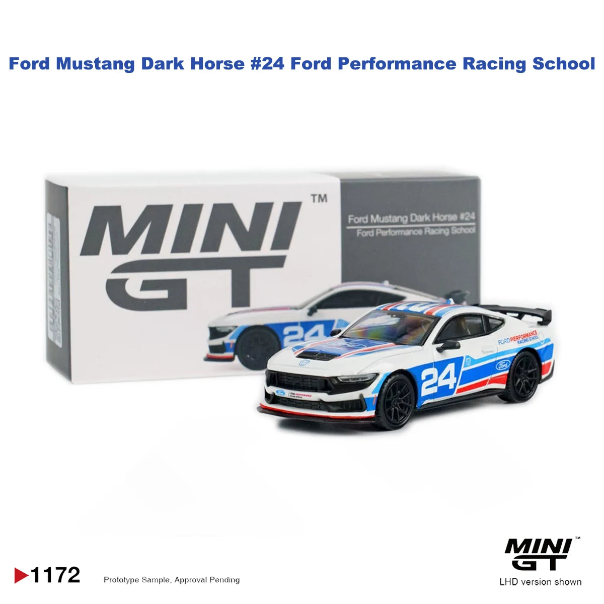 Ford Mustang MGT01172 in Stock 1:64 Dark Horse #24 Ford Performance Racing School Livery LHD Diecast Model Car MINI GT