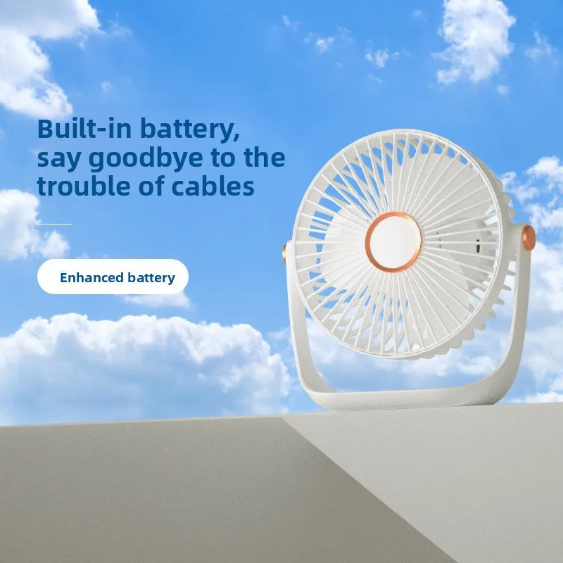 Portable Mini Desktop Fan Light Adjustable Angle 5 Speed Settings Rechargeable Battery Quiet Charging for Home Outdoors