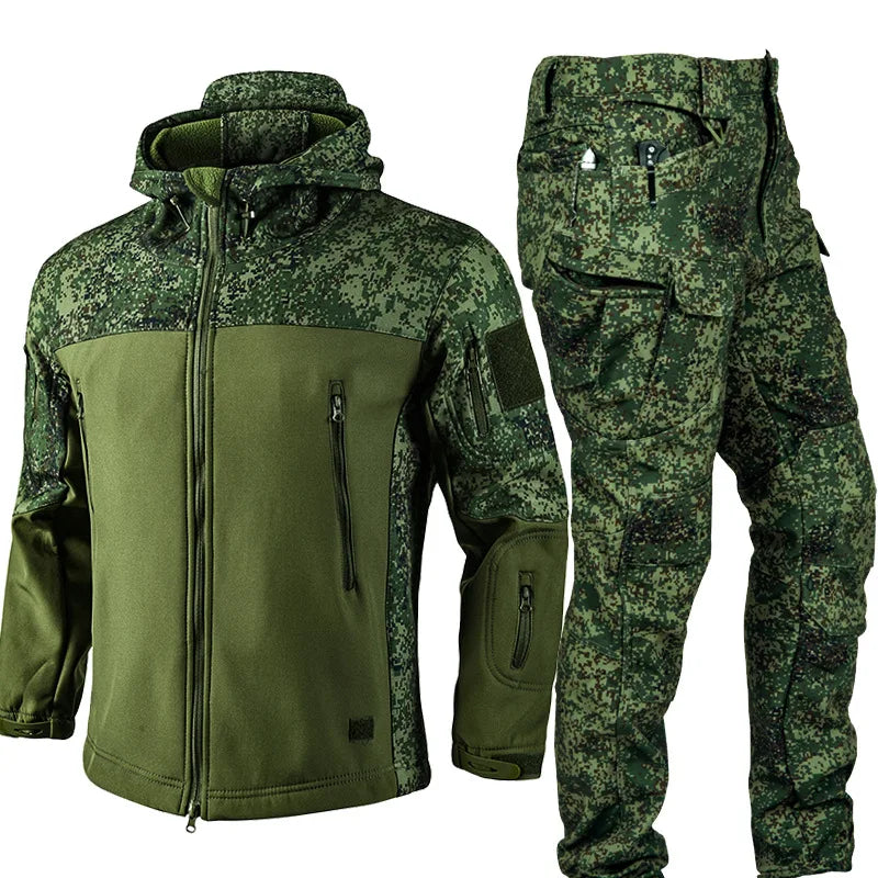 Men's 3-in-1 Shark Skin Softshell Jacket Pants Set Fleece Lined Waterproof Ski Suit Hunting Camo Gear Outdoor Hiking Trekking