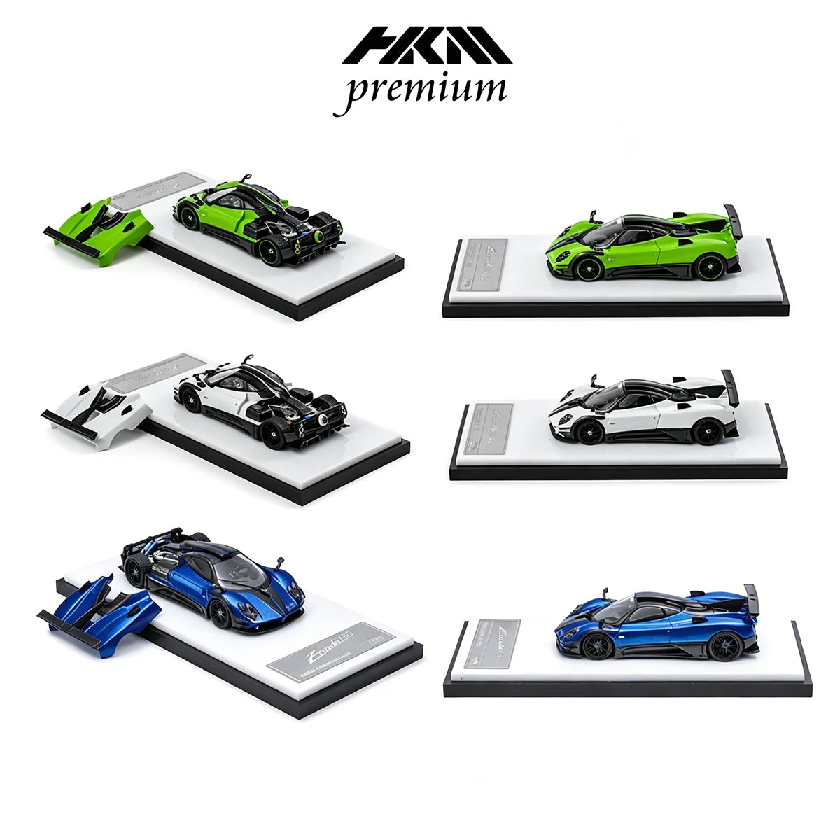 HKM Premium 1:64 Pagani Zonda 760 Diecast Model Car Collection (3 Variants: Green/White/Blue) With Openable Rear Hood In Stock