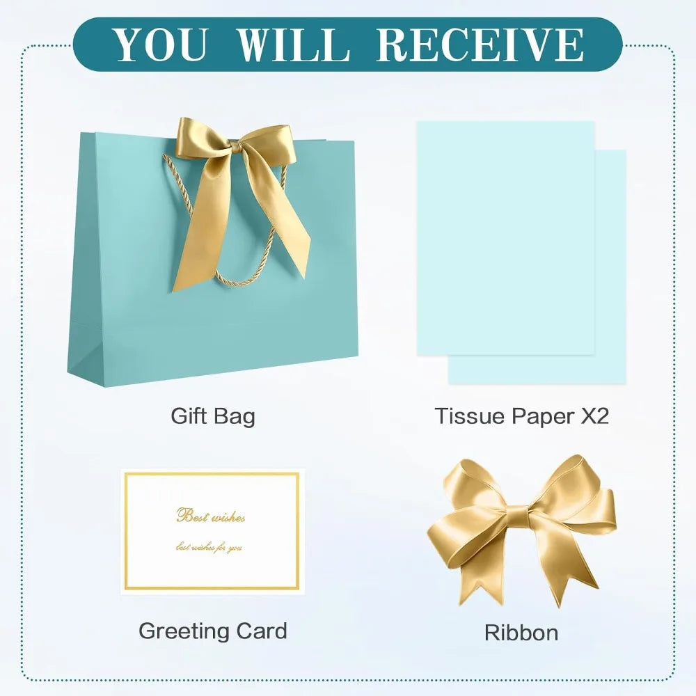 Medium Gift Bags with Handles 13 Inch Gift Bags for Presents with 2 Tissue Paper and 1 Card for Graduation Baby Shower Wedding Birthday Party Fathers Day Mothers Day Baby Blue