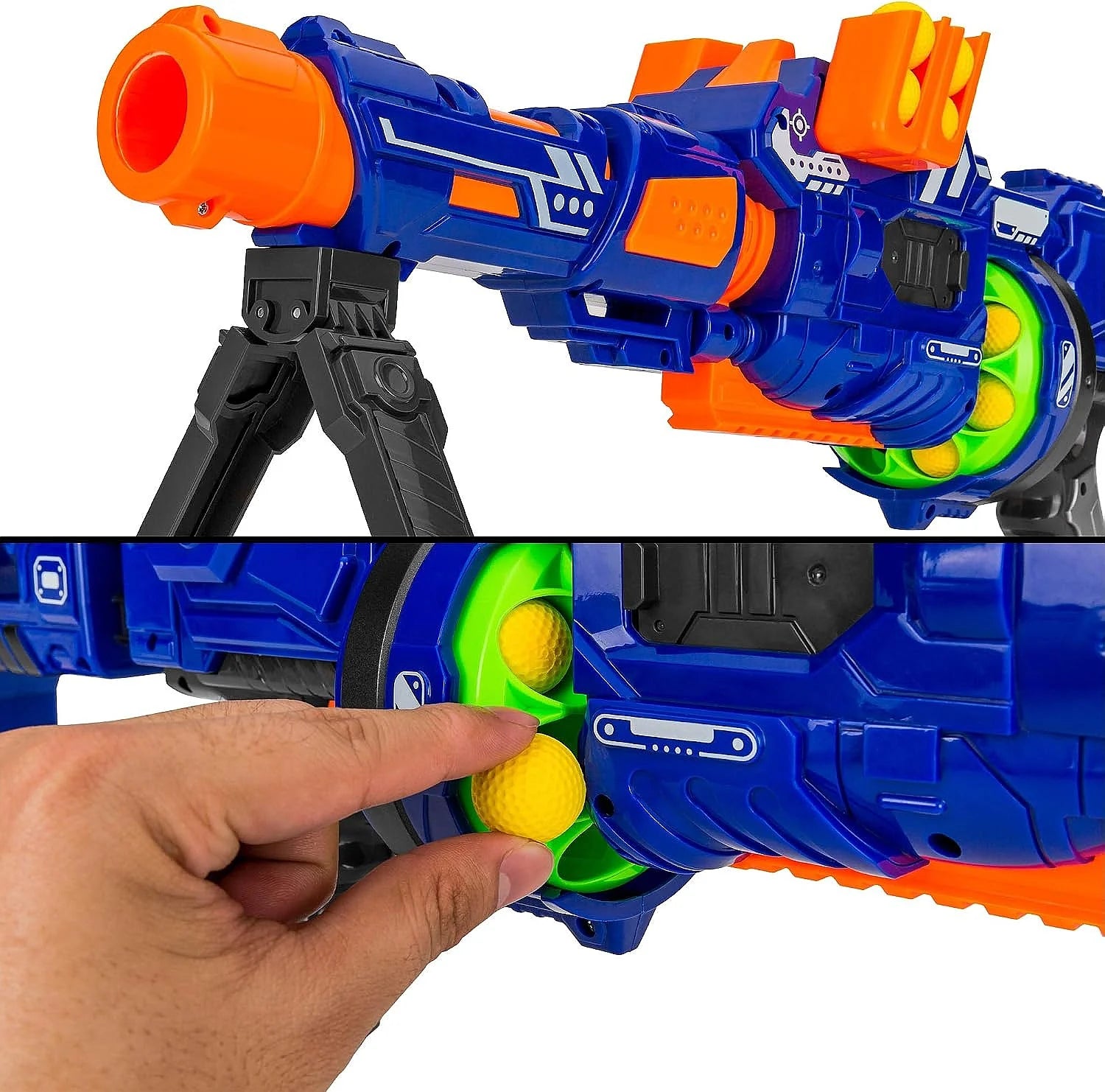 Best Choice Electric Foam Ball Blaster Toy with Barrel Extension, 12 Balls & Foldable Bipod