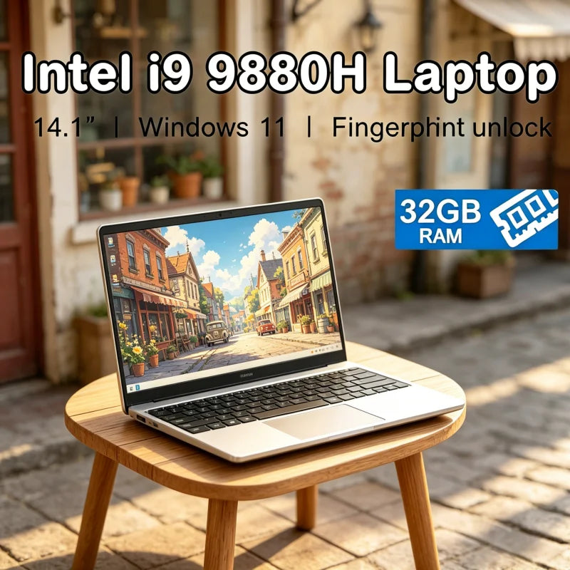 Dapper 2026 Portable 14.1" HD Laptop Intel Core I9-9880H 32GB RAM 2TB SSD Voguish Ultra Slim Windows 11 Necessary Daily Use