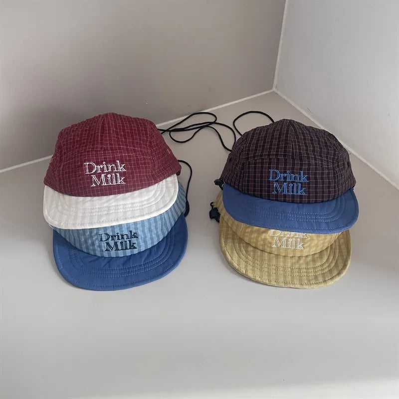 Kids Soft Brim Baseball Cap 49-53cm 2-8 Years Fashion Plaid Embroidery Sun Hat Boys Girls Baby Parent-child Adjustable Casquette