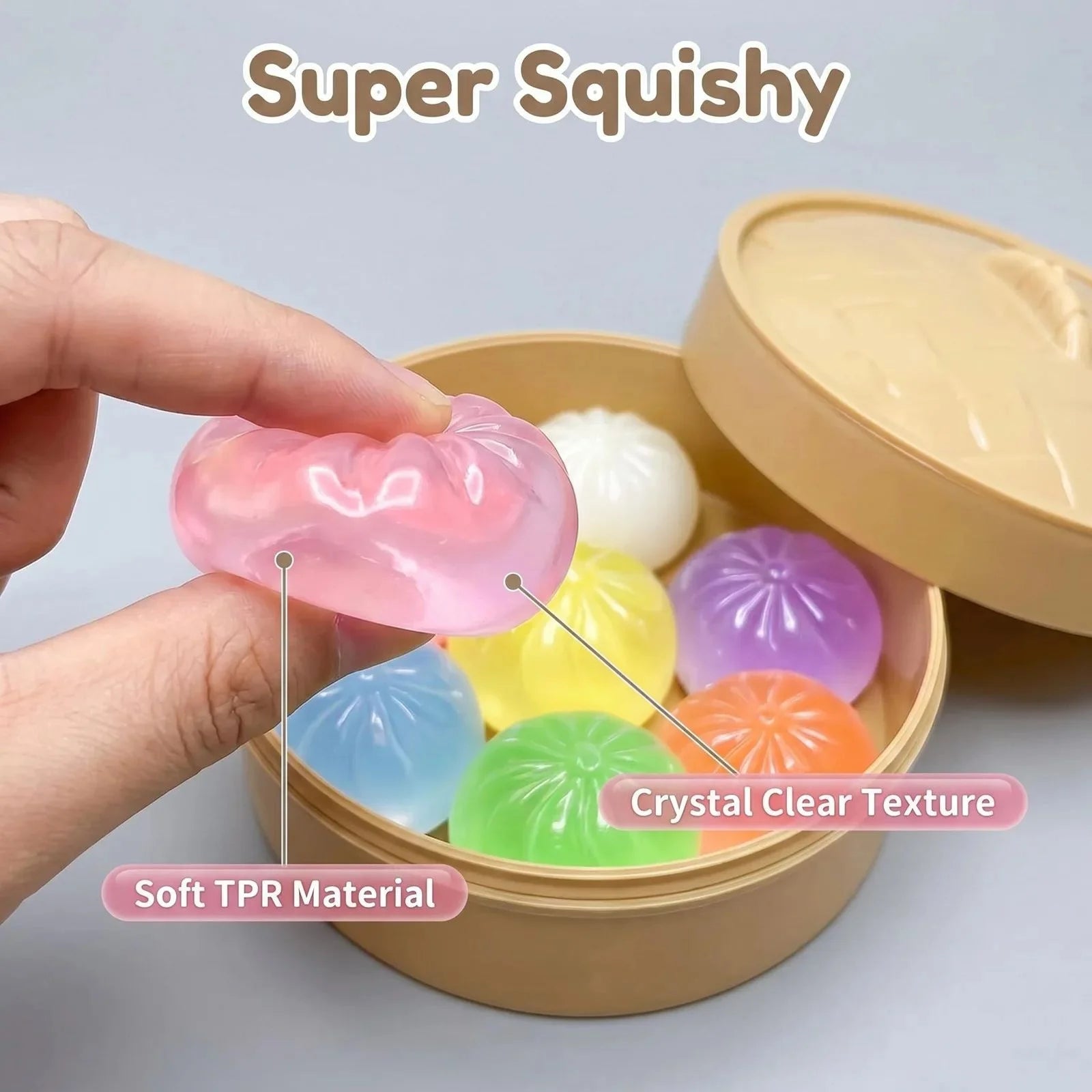 7PC Mini Dumplings with Steamer un Squeezable Toys Set Fidget Sensory Squeeze Ball Simulation Food Bun Kawaii Cute Soft Gift