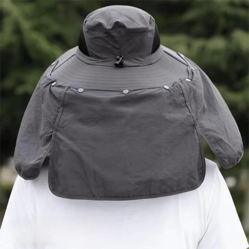 Fashion Cloth Men Sun Hat Big Brim Removable Shawl Women Visor Cap With Lanyard Neck Protection Fisherman Hat Fishing