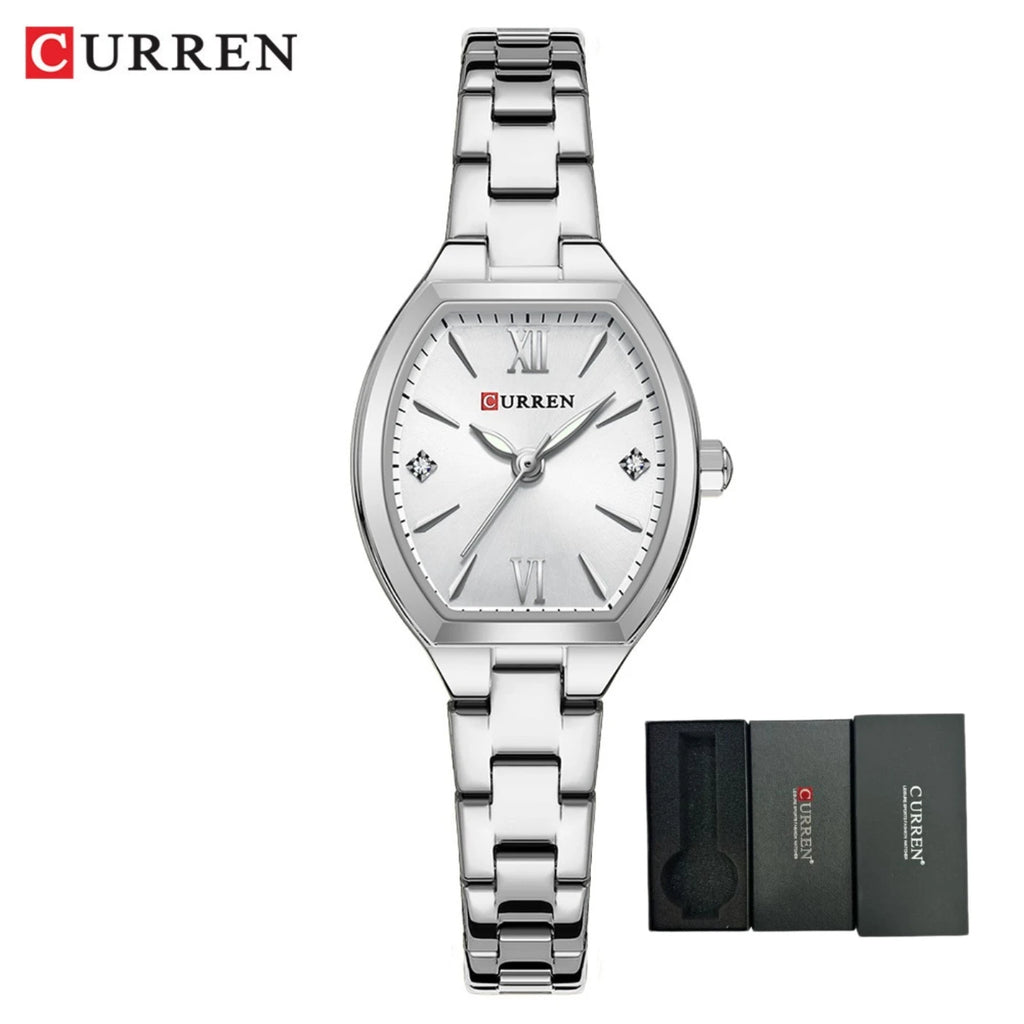 CURREN Fashionable Barrel-Shaped Simple Elegant Quartz Watch Women's Elastic Band Retro Women's Watch Gifts
