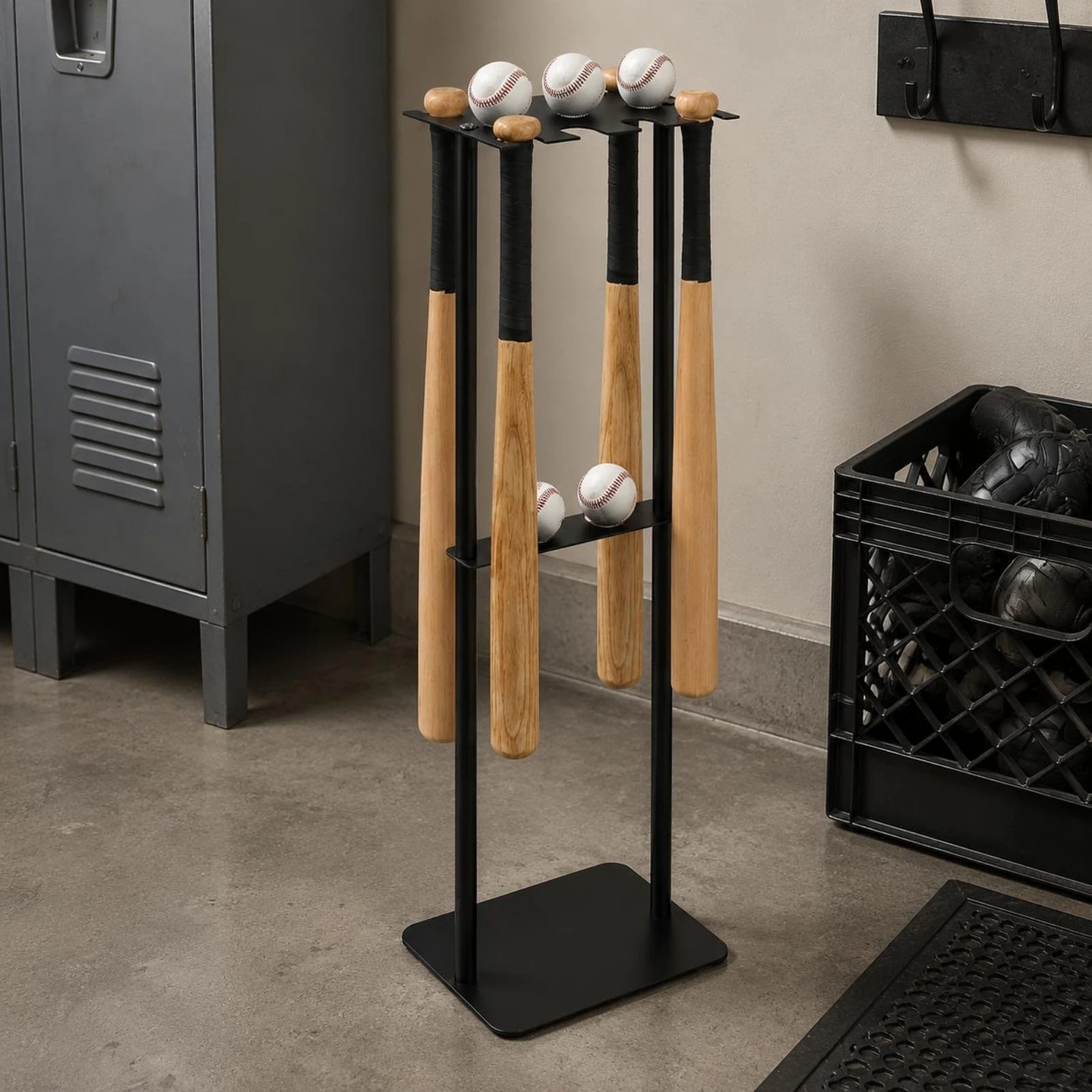 Metal Baseball Display Rack Mobile Baseball Club Storage Rack Floor Club Holder Free Standing Compact Design for Home Gym