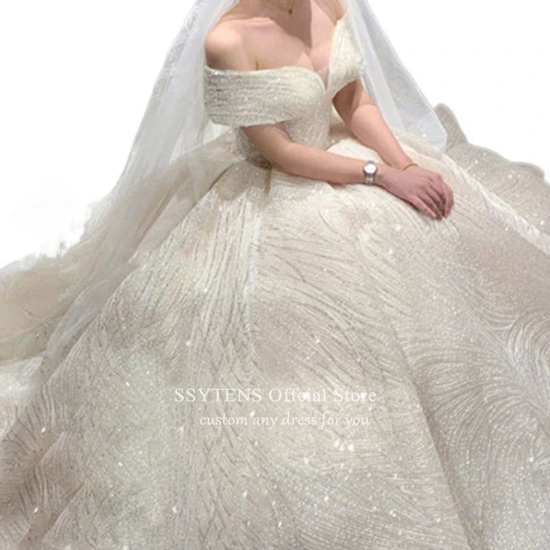 SSYTENS Cheap Wedding Dresses Shiny Wedding Dress Classic Boat Neck Bridal Party Gown Vestido De Noiva Robe De Mariee Customized