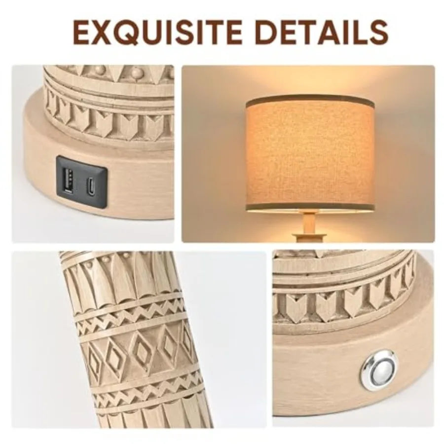 23IN Table Lamps for Living Room Set of 2 End Table Lamps Touch Control Table Lamp Dimmable Bedside Lamps USB A+C Ports Farmhou