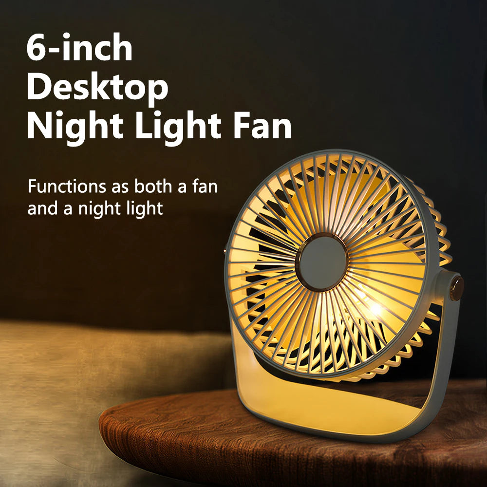 Portable Mini Desktop Fan Light Adjustable Angle 5 Speed Settings Rechargeable Battery Quiet Charging for Home Outdoors