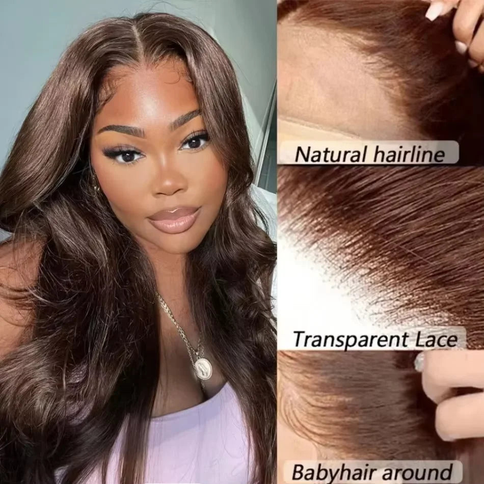 Chocolate Brown #4 Colored Human Hair 13x4 HD Lace Front Wig 13x6 Lace 38 40 Inches Remy Human Hair Pre Plucked Wig For Women Glueless Beginner Friendly