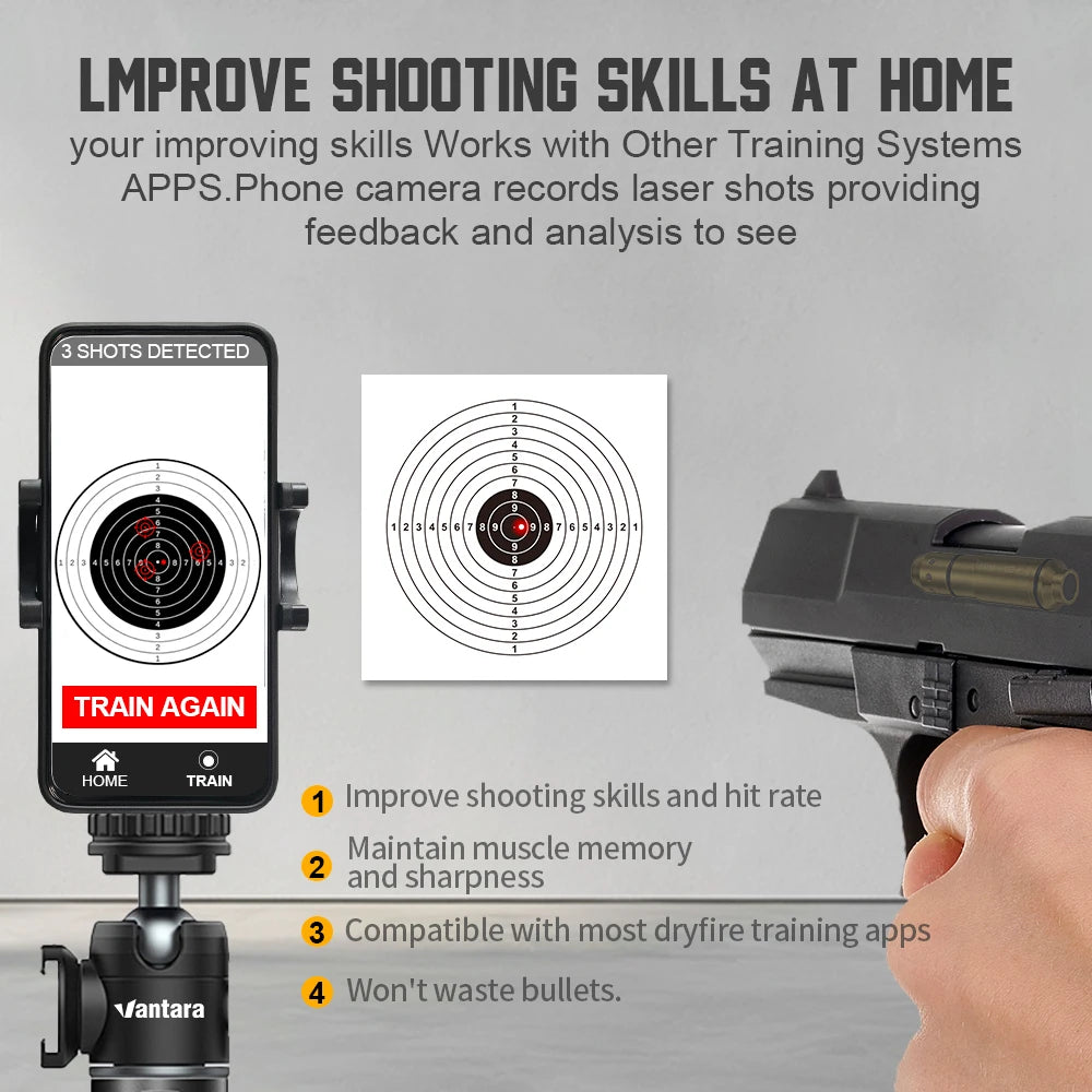 9mm Long (Pointed) Red Laser Training Cartridge Brass Dry Fire Trainer for Shooting Skill Improvement.