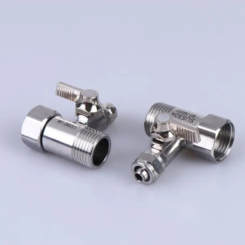 【xxx】1 Set Tap Tee B Cold Hot Water Pipes Home Accessories 1/2" To 1/4"3/8" With Shut-Off Ball Valve RO Feed Water Adapter[S14]
