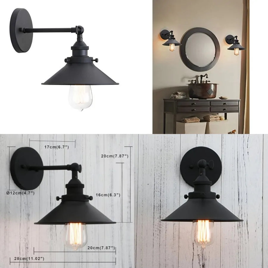 Vintage Industrial Metal Wall Sconce Lighting 180 Degree Adjustable Wall Lamp Matte