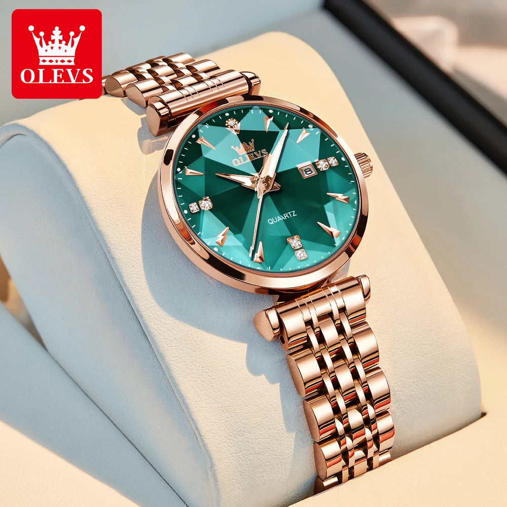 OLEVS brand beautiful women's watches Prism mirror waterproof fashion quartz watch for rose genuine date ladies wristwatch
