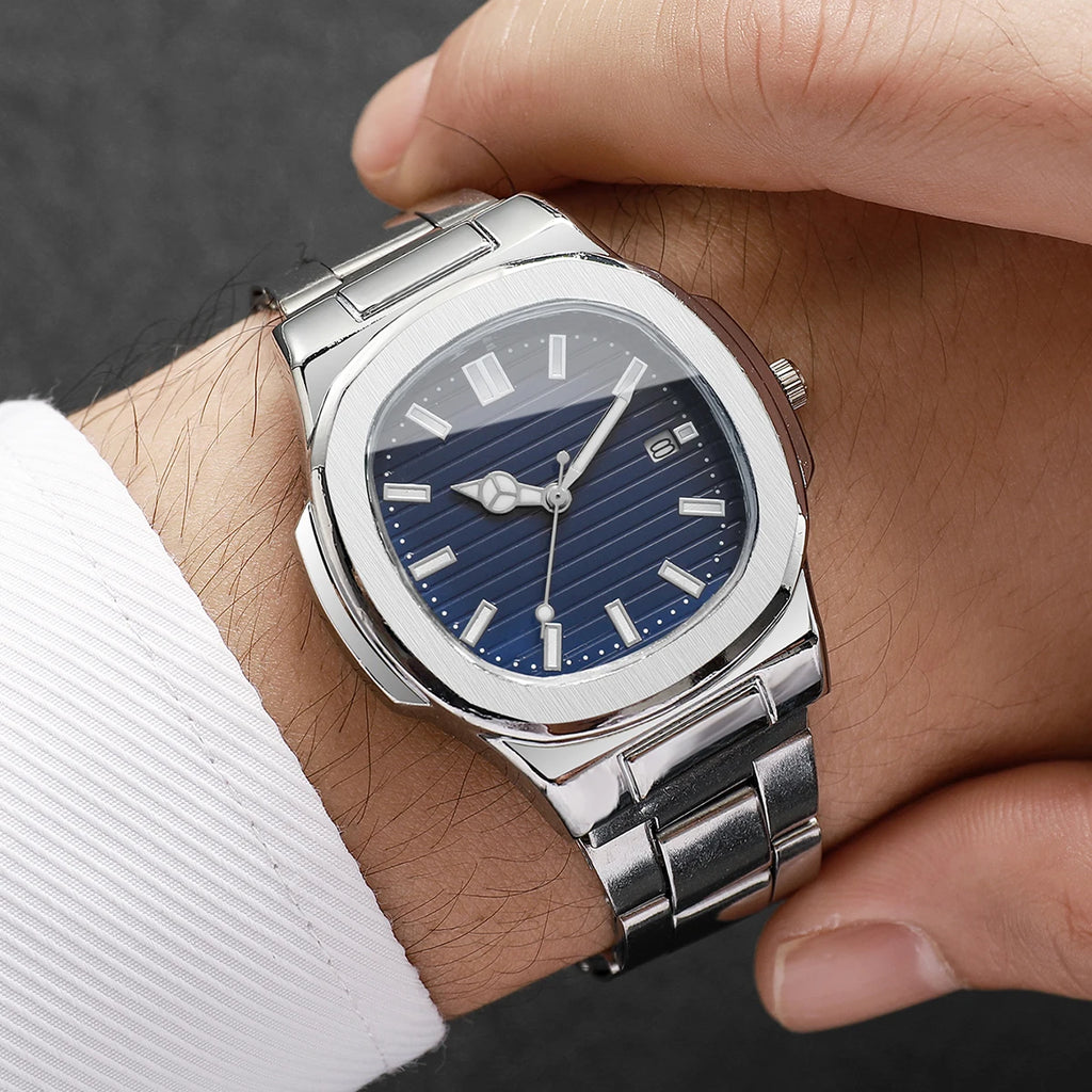 1PC Surprise Watch Mystery Box-Fashion Square Men Business Watches Stainless Steel Calendar Quartz Watch （Without Box）