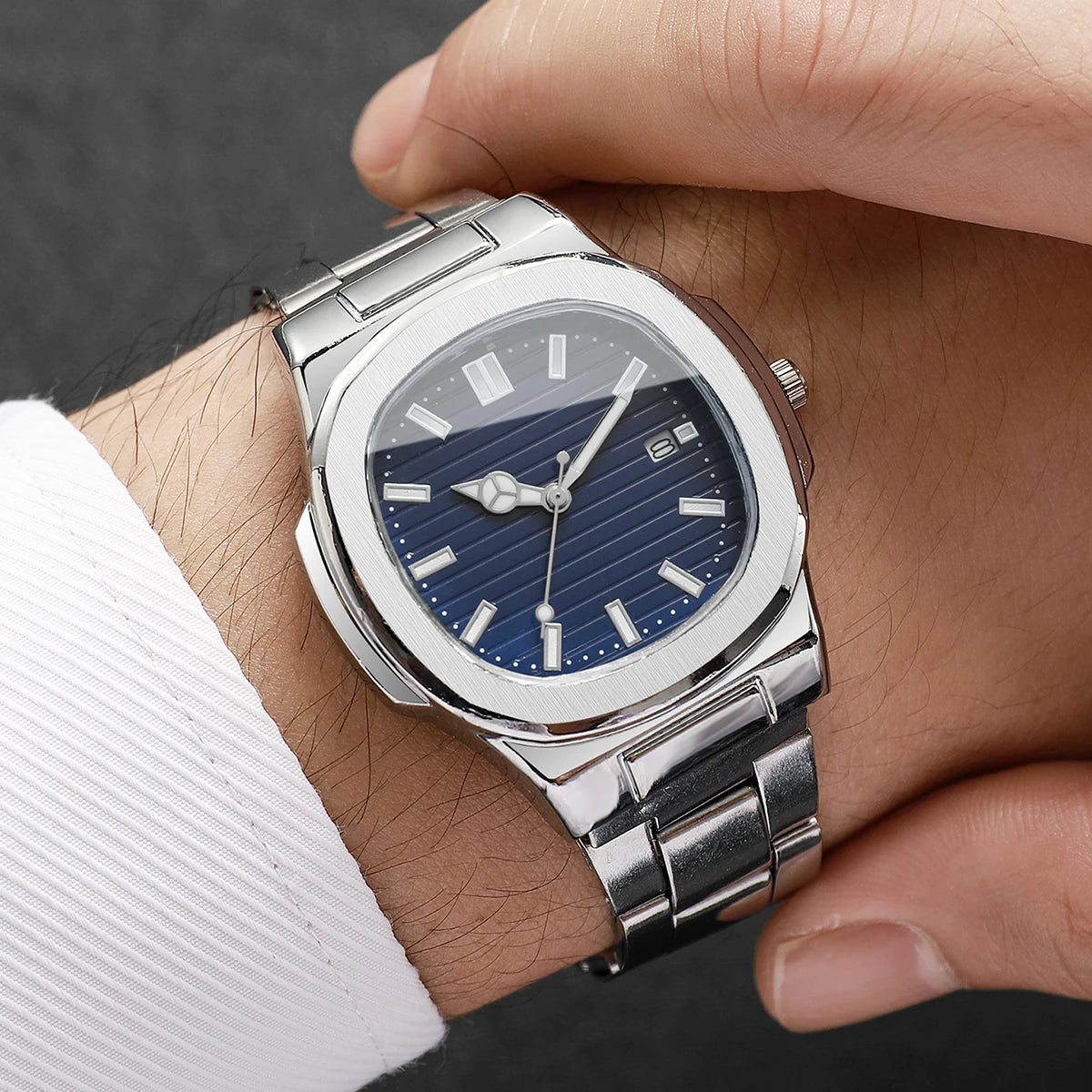 1PC Surprise Watch Mystery Box-Fashion Square Men Business Watches Stainless Steel Calendar Quartz Watch （Without Box）