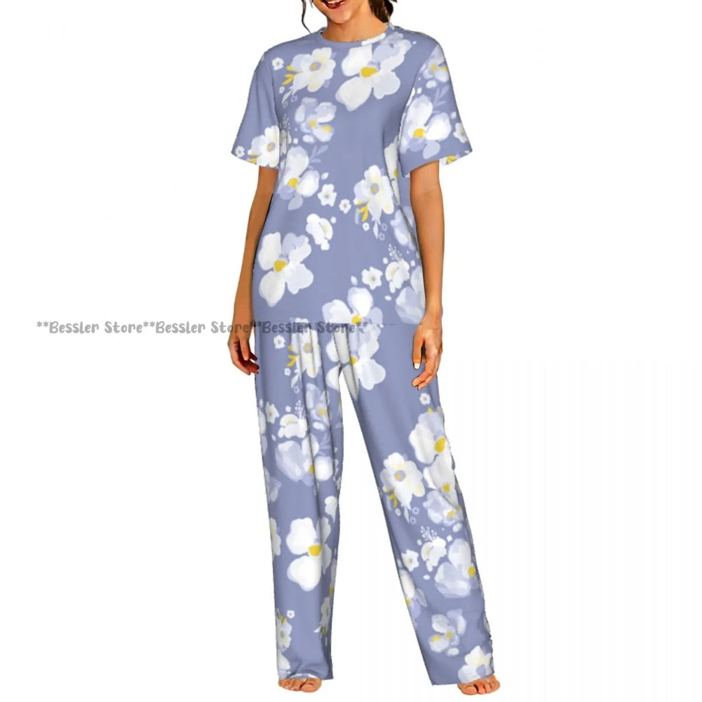 Women's 2-piece set Delicate Daisy Floral Pajamas Short sleeved Top and Pants Sleepwear
