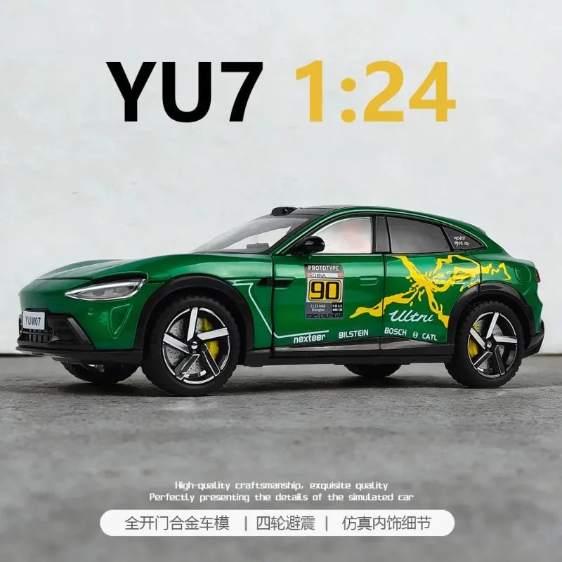 1:24 YU7 Diecast Alloy Electric Car Model with Graffiti Livery Full Open Doors Shock Absorption for Car Collectors Hobby Display