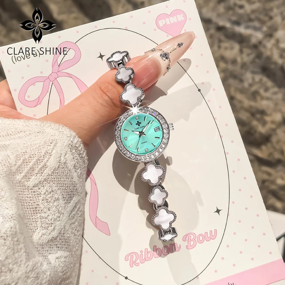 CLARE SHINE 7701 Lucky series small lucky four-leaf clover quartz women's watch with diamond bezel imported movement