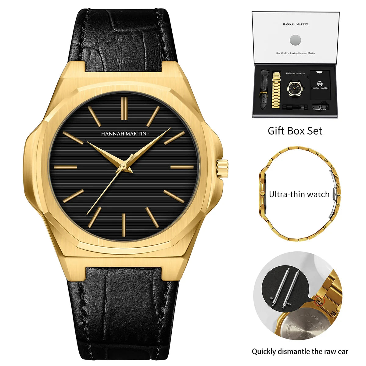 Women Gift Watch 40mm Dial Lightweight Case Leather&Stainless Steel Japanese Movement Waterproof Clock Hannah Martin 1 Set Watch
