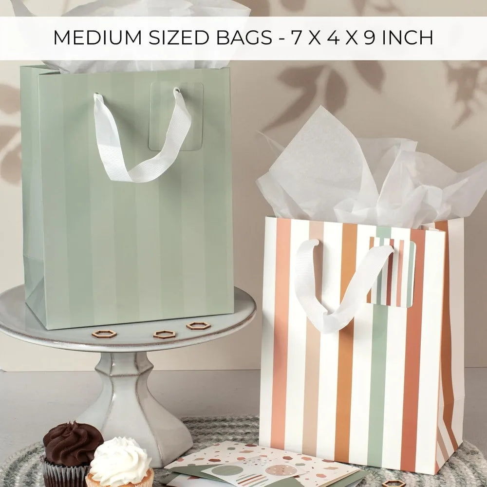 Set of 4 Medium Reusable Gift Bags with Handles Includes Matching Tissue Paper Cards Stickers for Birthday Wedding Mothers Day Presents Party Occasions