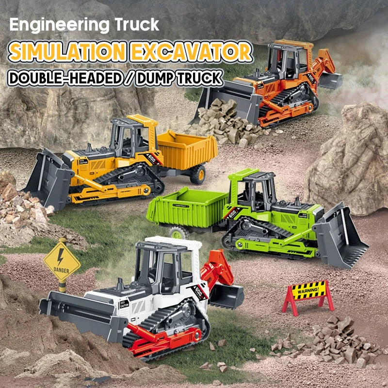 Engineering Vehicle Model Double Head Excavator Bulldozer Children Educational Diecast Construction Vehicle Toy Kids Boy Gift