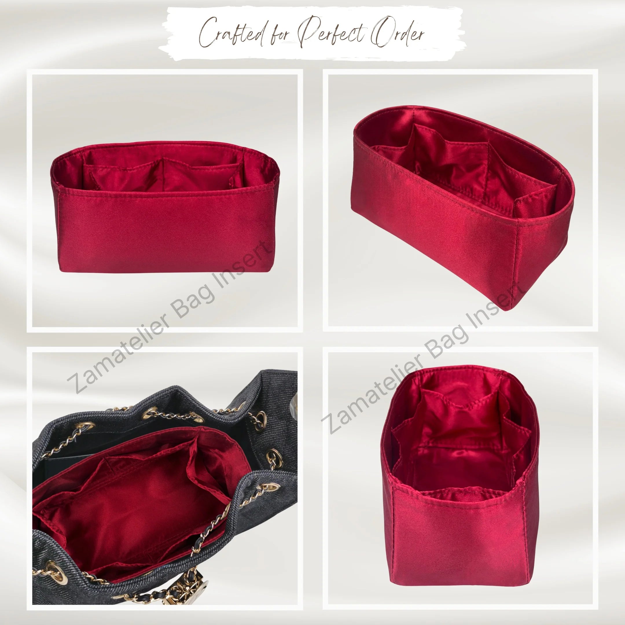 Custom Made Silk Insert for CC 25 Hobo Bag Mini/Small/Medium/Large, Premium Purse Organizer Satin Organiser, Liner Base Shaper