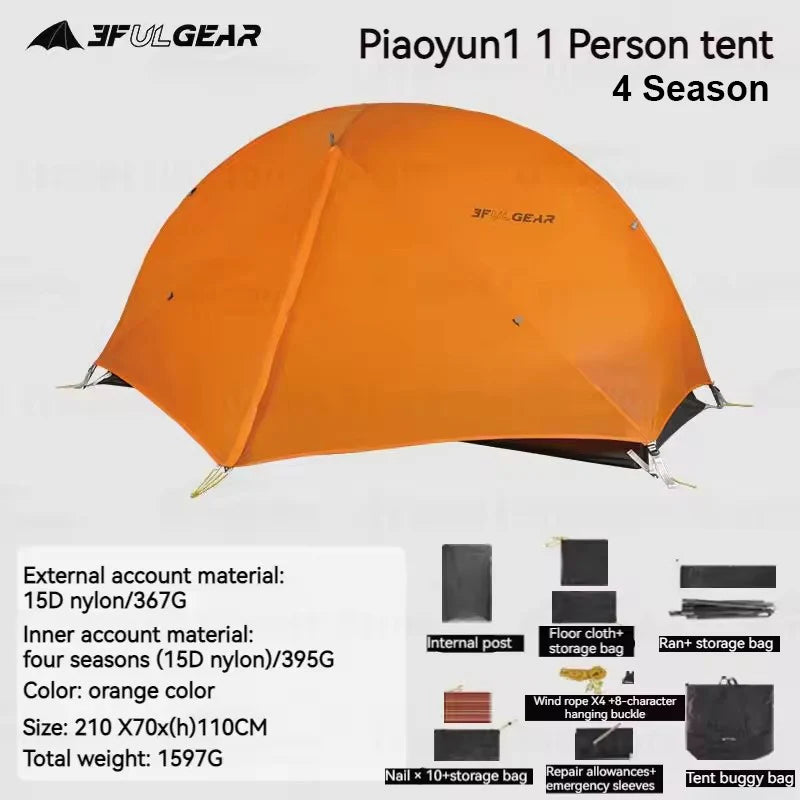 3F UL GEAR 1 Person Camping Tent Ultralight Waterproof Outdoor Travel Tent 15D Silicone Cycling Backpacking Hiking Tent With Mat
